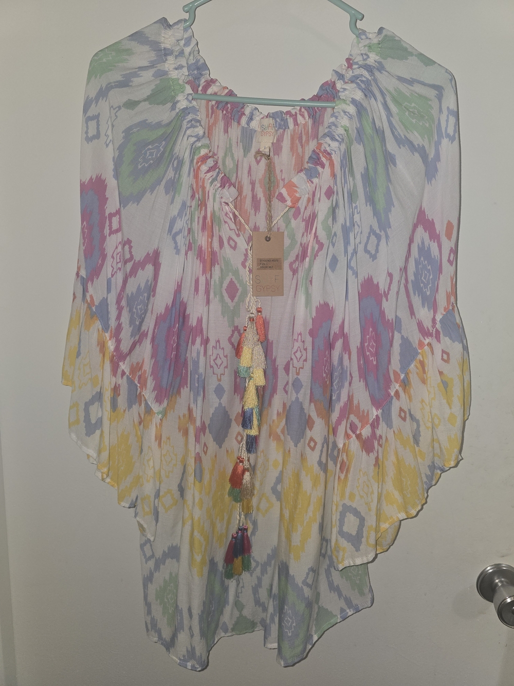 Surf Gypsy Multicolor Ikat Sheer Cover-Up with Tassels